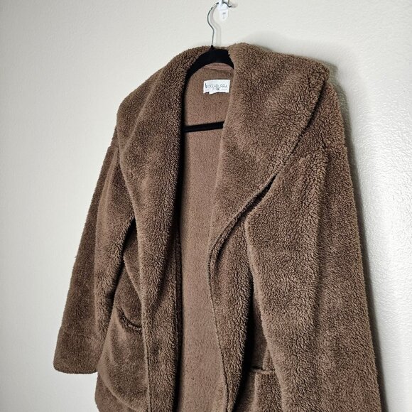 Koolaburra UGG Size Small Brown Sherpa Fleece Shawl Collar Cardigan Open Front - Picture 2 of 8